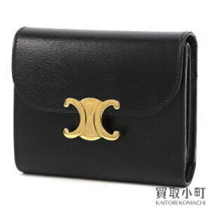 Celine Triomphe Wallet Shiny Calfskin Black Compact